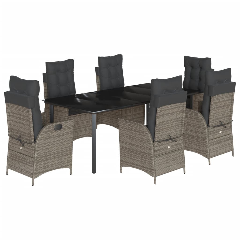 Set da Pranzo da Giardino 7 pz con Cuscini in Polyrattan Grigio