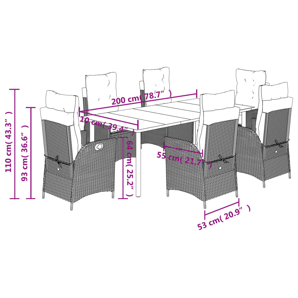 Set da Pranzo da Giardino 7 pz con Cuscini in Polyrattan Grigio | homemem39