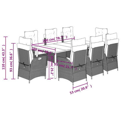 Set da Pranzo da Giardino 9 pz con Cuscini in Polyrattan Grigio | homemem39