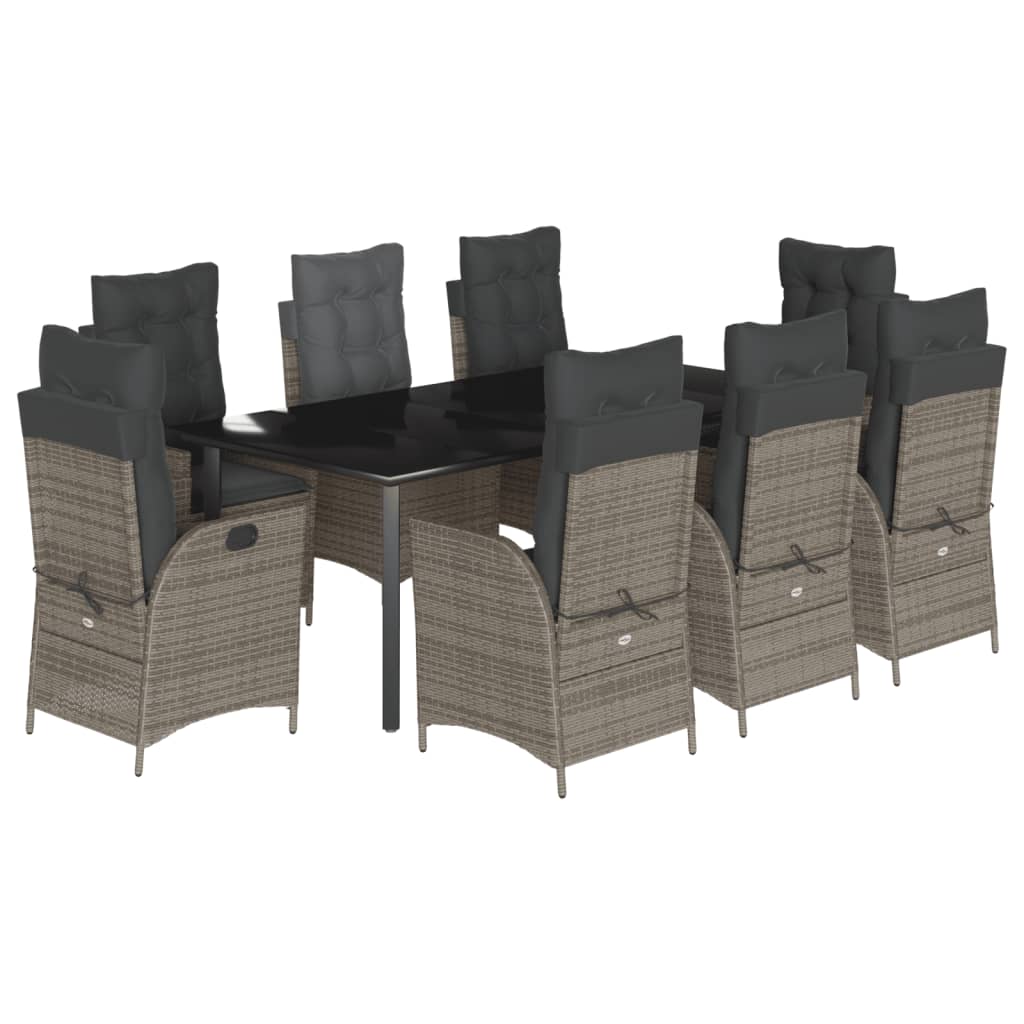 Set da Pranzo da Giardino 9 pz con Cuscini in Polyrattan Grigio - homemem39