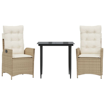 Set da Pranzo da Giardino 3 pz con Cuscini Beige in Polyrattan | homemem39