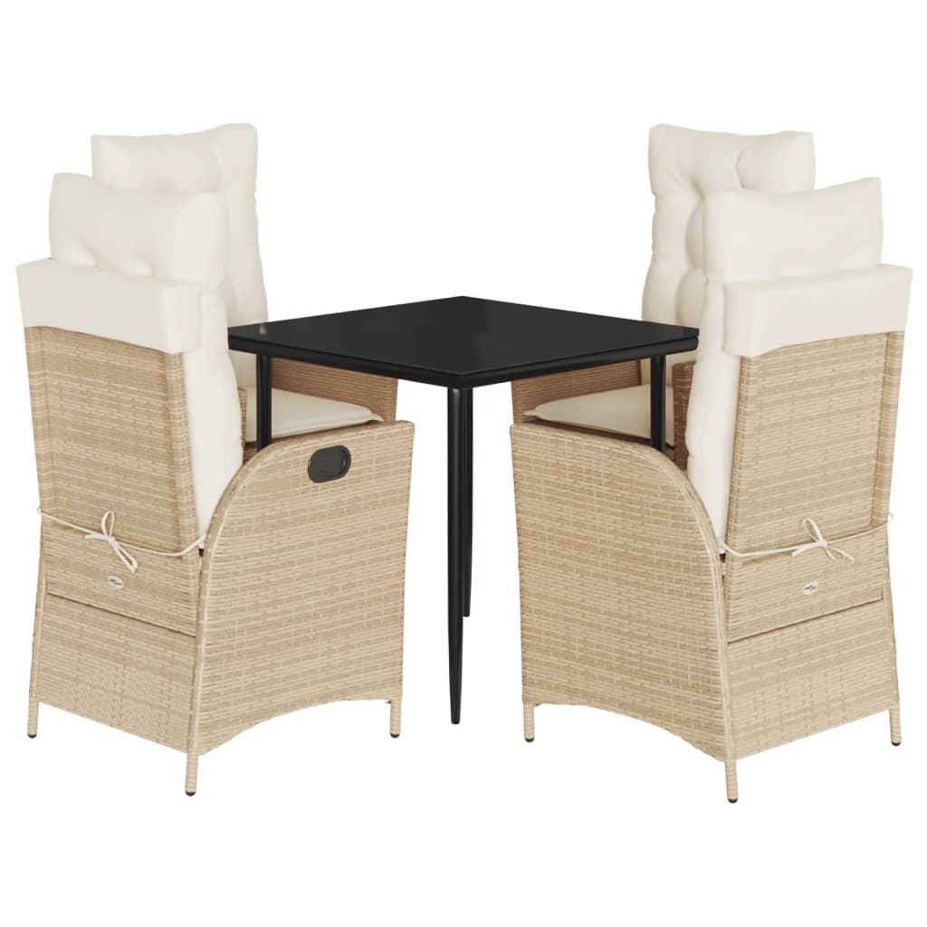 Set da Pranzo da Giardino 5 pz con Cuscini Beige in Polyrattan - homemem39