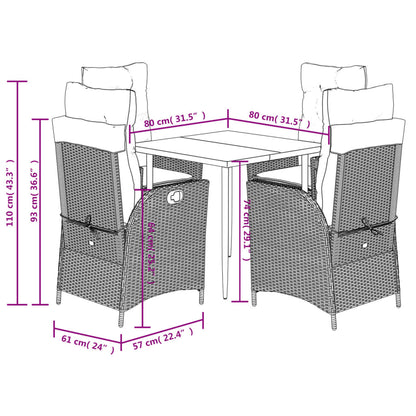 Set da Pranzo da Giardino 5 pz con Cuscini Beige in Polyrattan | homemem39