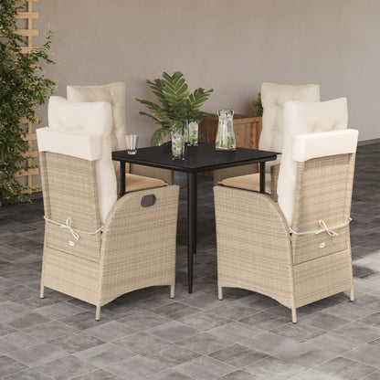 Set da Pranzo da Giardino 5 pz con Cuscini Beige in Polyrattan | homemem39