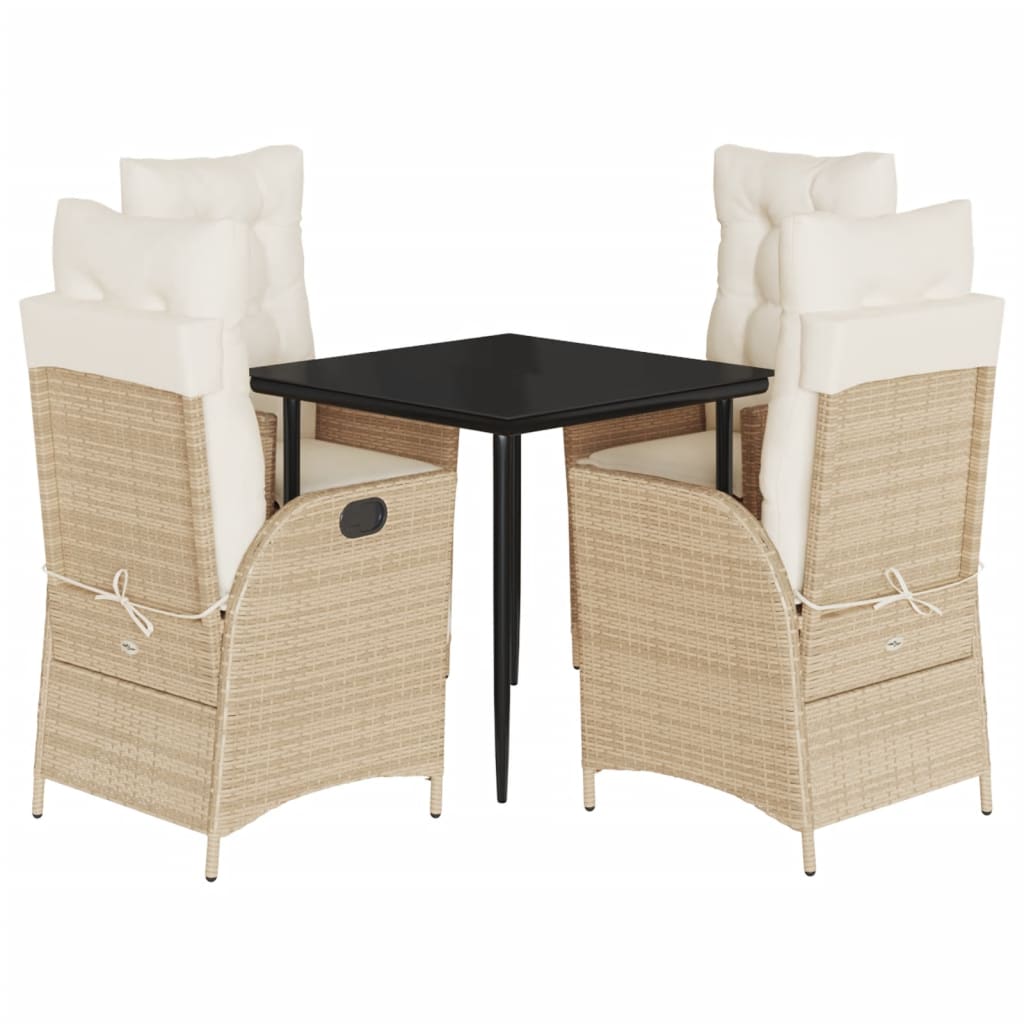 Set da Pranzo da Giardino 5 pz con Cuscini Beige in Polyrattan - homemem39