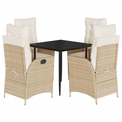 Set da Pranzo da Giardino 5 pz con Cuscini Beige in Polyrattan - homemem39