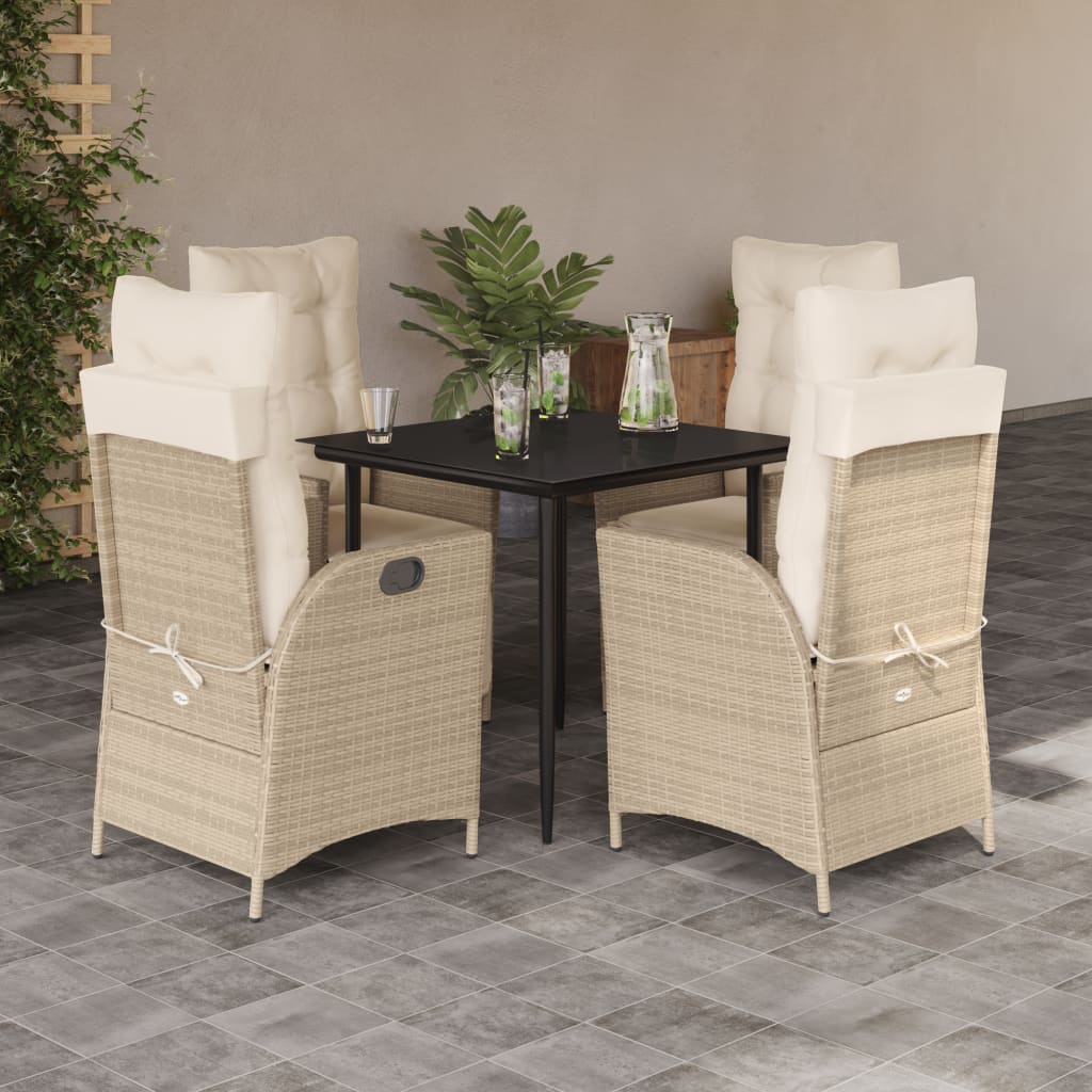 Set da Pranzo da Giardino 5 pz con Cuscini Beige in Polyrattan | homemem39