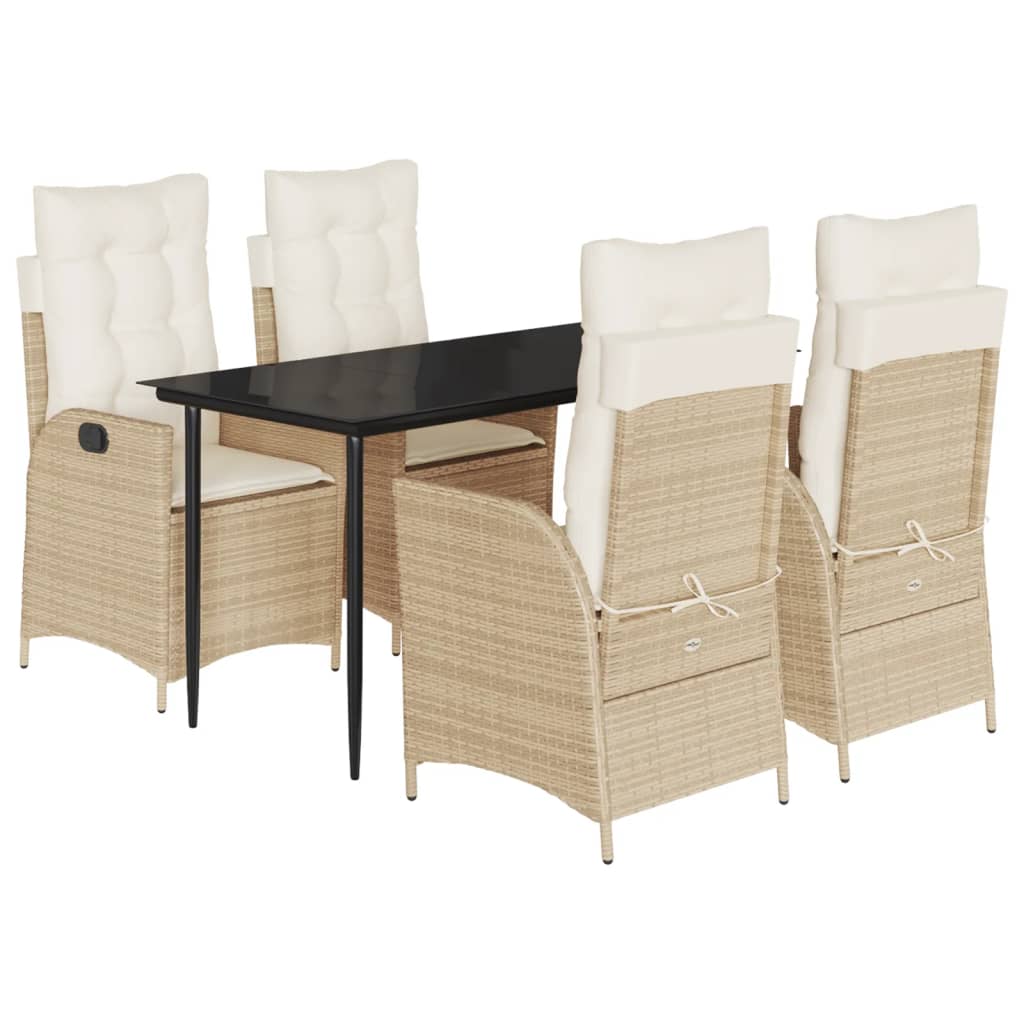 Set da Pranzo da Giardino 5 pz con Cuscini Beige in Polyrattan - homemem39