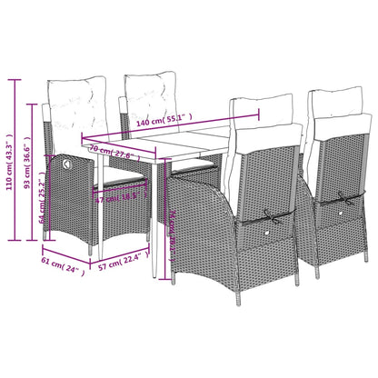 Set da Pranzo da Giardino 5 pz con Cuscini Beige in Polyrattan | homemem39