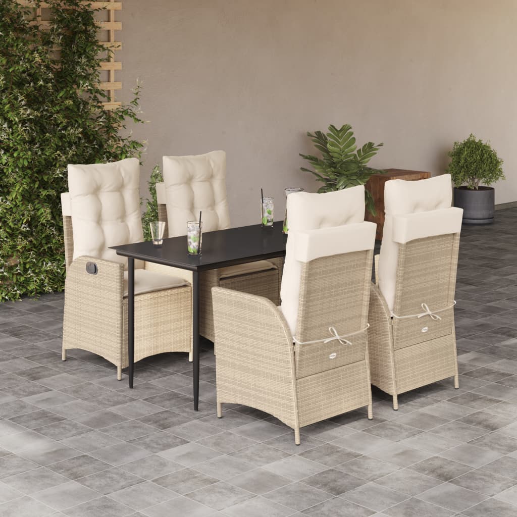 Set da Pranzo da Giardino 5 pz con Cuscini Beige in Polyrattan | homemem39