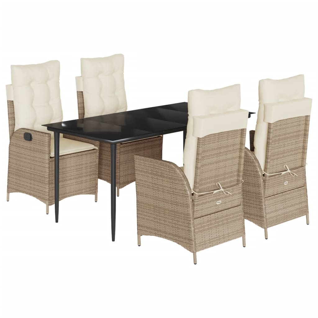 Set da Pranzo da Giardino 5 pz con Cuscini Beige in Polyrattan | homemem39