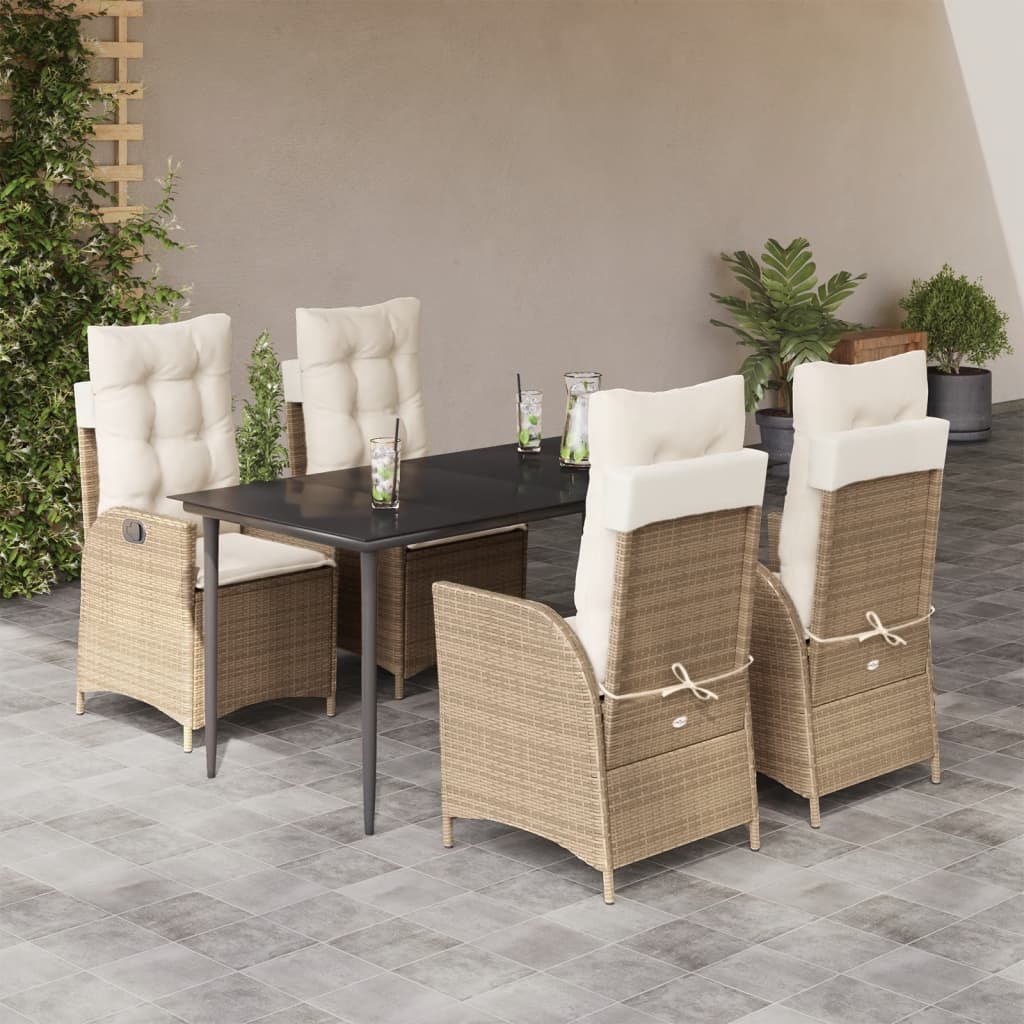 Set da Pranzo da Giardino 5 pz con Cuscini Beige in Polyrattan | homemem39