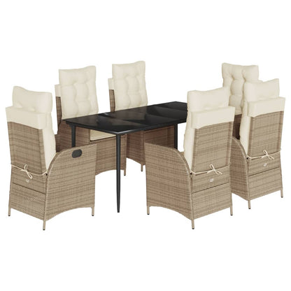 Set da Pranzo da Giardino 7 pz con Cuscini Beige in Polyrattan | homemem39