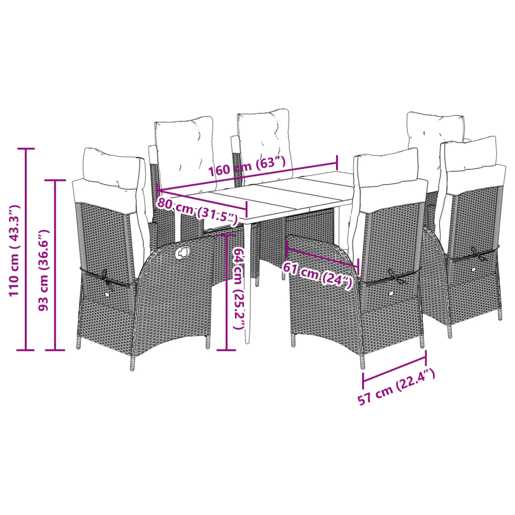 Set da Pranzo da Giardino 7 pz con Cuscini Beige in Polyrattan | homemem39