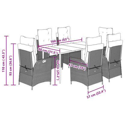 Set da Pranzo da Giardino 7 pz con Cuscini Beige in Polyrattan | homemem39