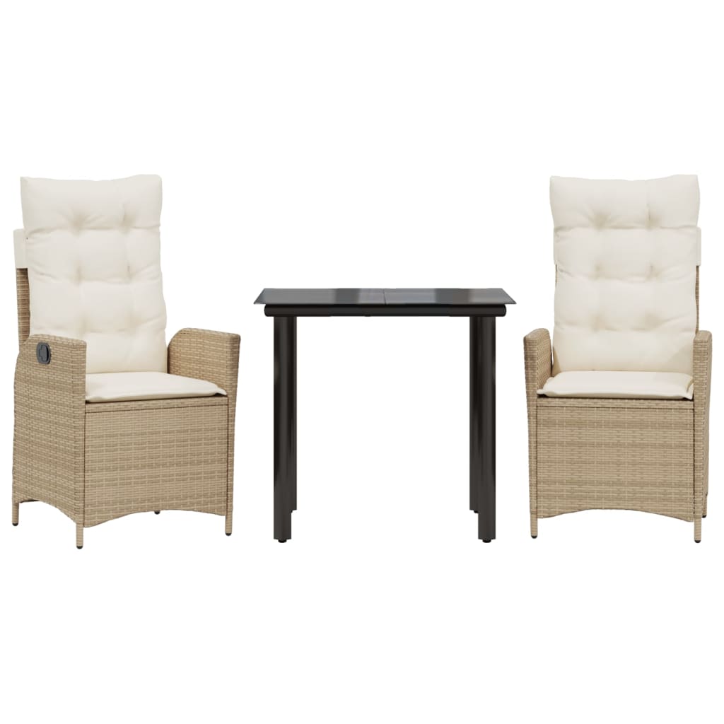 Set da Pranzo da Giardino 3 pz con Cuscini Beige in Polyrattan | homemem39