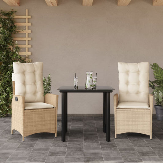 Set da Pranzo da Giardino 3 pz con Cuscini Beige in Polyrattan - homemem39