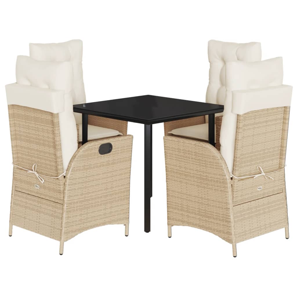 Set da Pranzo da Giardino 5 pz con Cuscini Beige in Polyrattan | homemem39