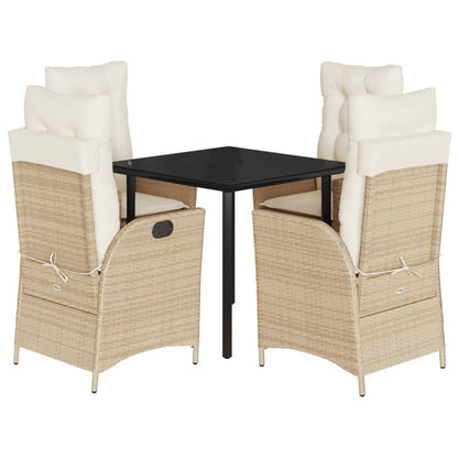 Set da Pranzo da Giardino 5 pz con Cuscini Beige in Polyrattan - homemem39