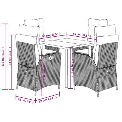 Set da Pranzo da Giardino 5 pz con Cuscini Beige in Polyrattan | homemem39