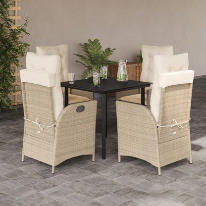Set da Pranzo da Giardino 5 pz con Cuscini Beige in Polyrattan | homemem39