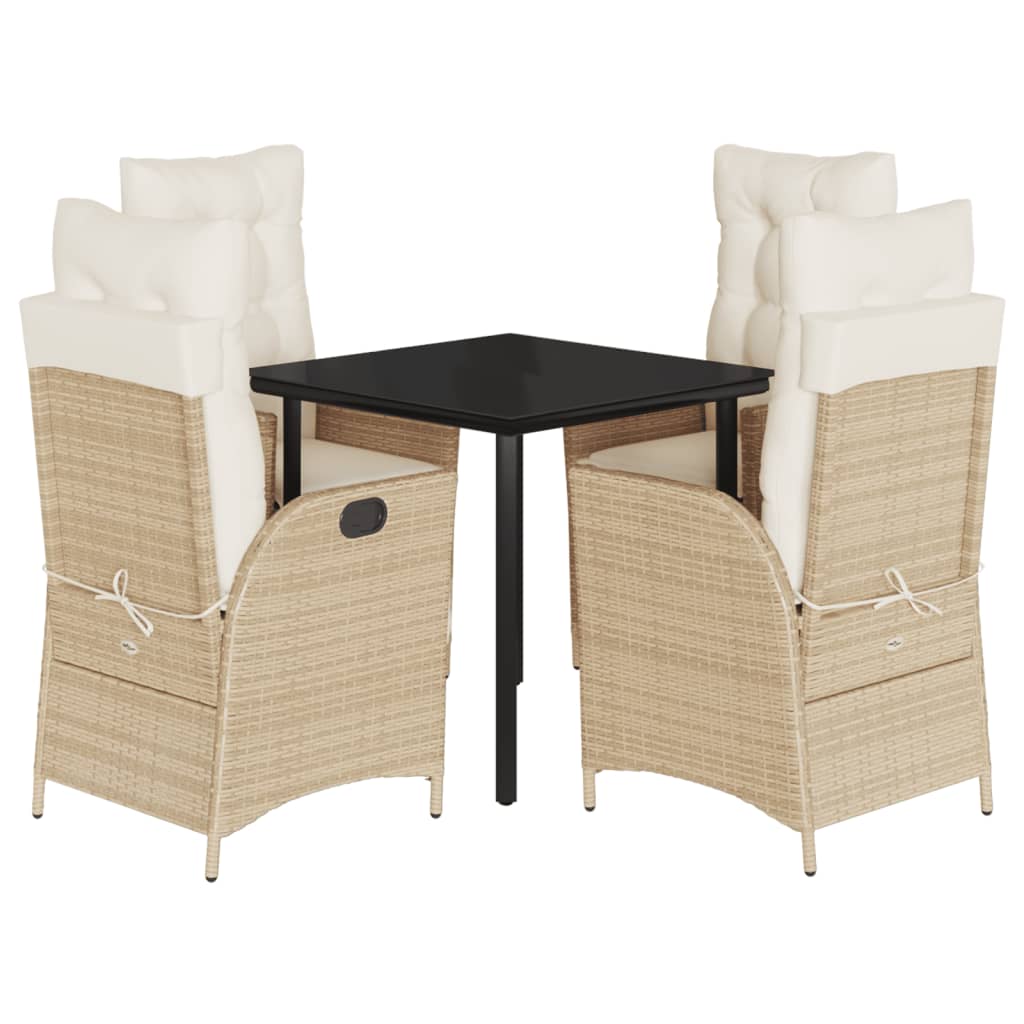 Set da Pranzo da Giardino 5 pz con Cuscini Beige in Polyrattan | homemem39