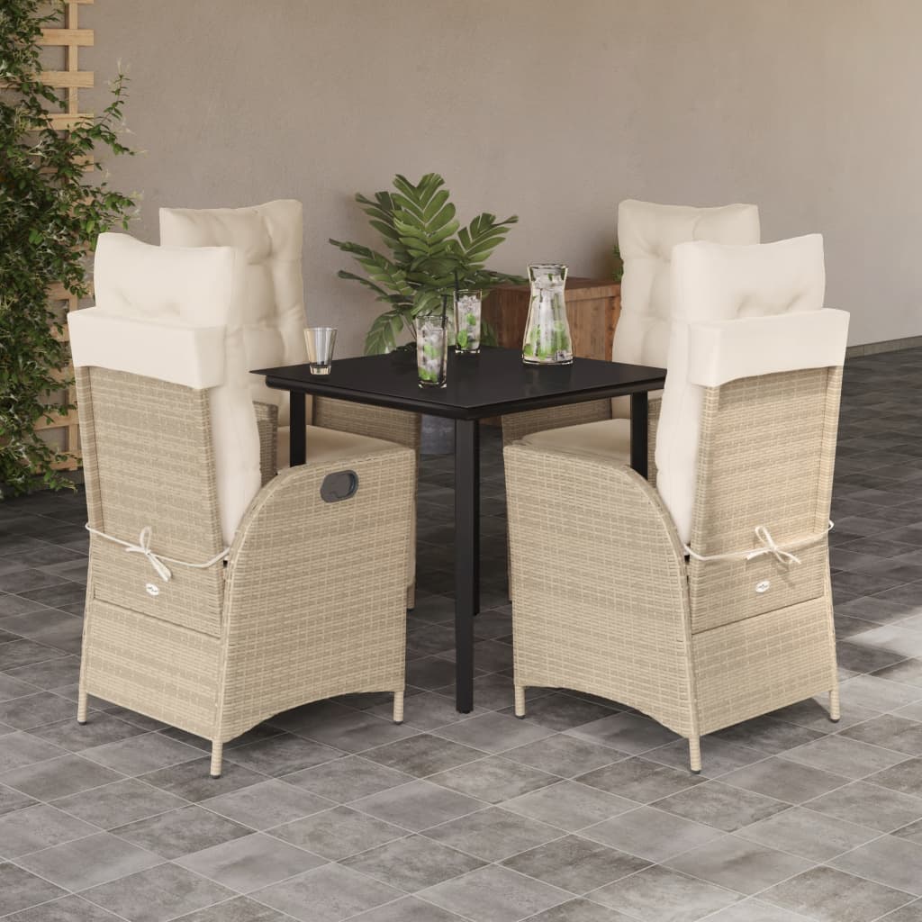 Set da Pranzo da Giardino 5 pz con Cuscini Beige in Polyrattan - homemem39