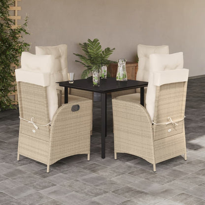 Set da Pranzo da Giardino 5 pz con Cuscini Beige in Polyrattan - homemem39