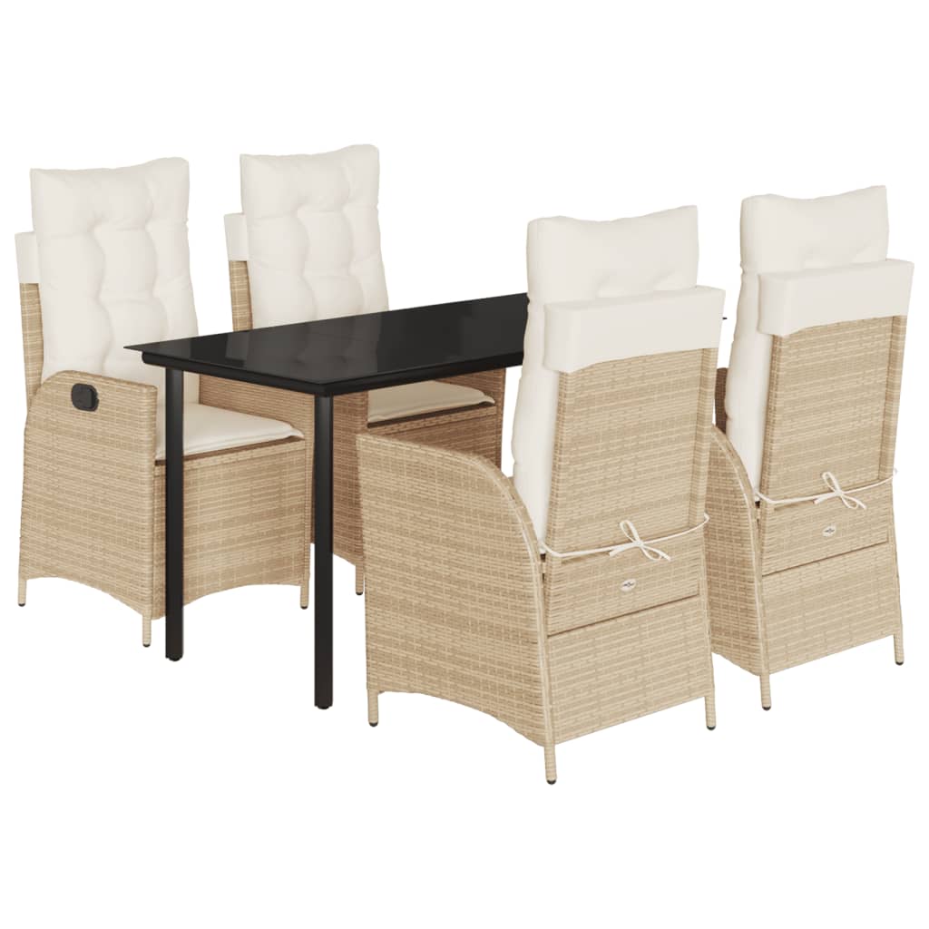 Set da Pranzo da Giardino 5 pz con Cuscini Beige in Polyrattan | homemem39