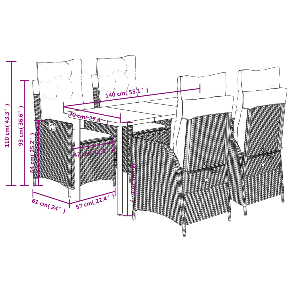 Set da Pranzo da Giardino 5 pz con Cuscini Beige in Polyrattan | homemem39