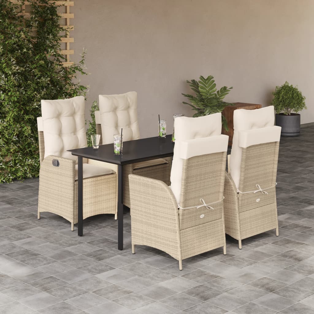Set da Pranzo da Giardino 5 pz con Cuscini Beige in Polyrattan - homemem39