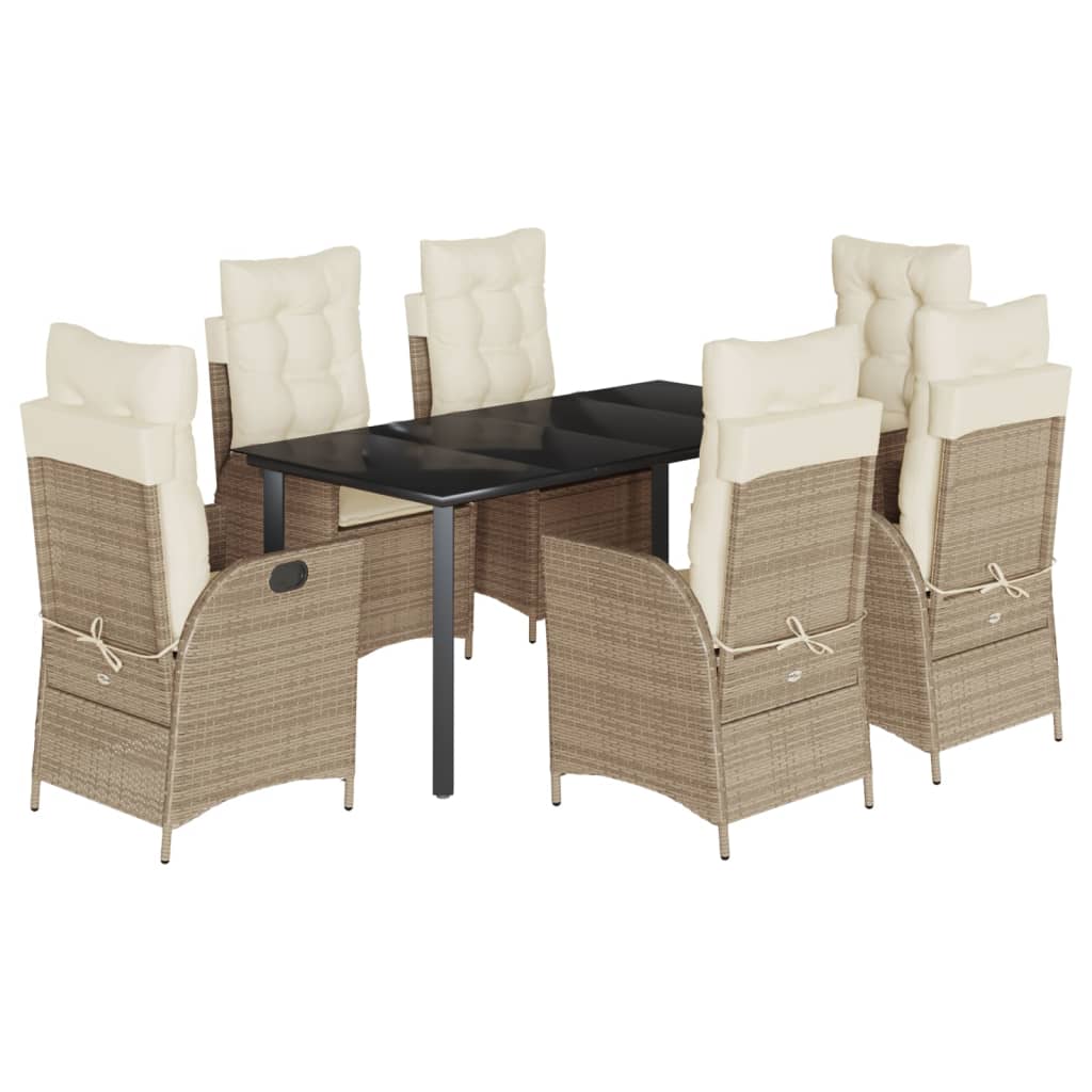 Set da Pranzo da Giardino 7 pz con Cuscini Beige in Polyrattan - homemem39