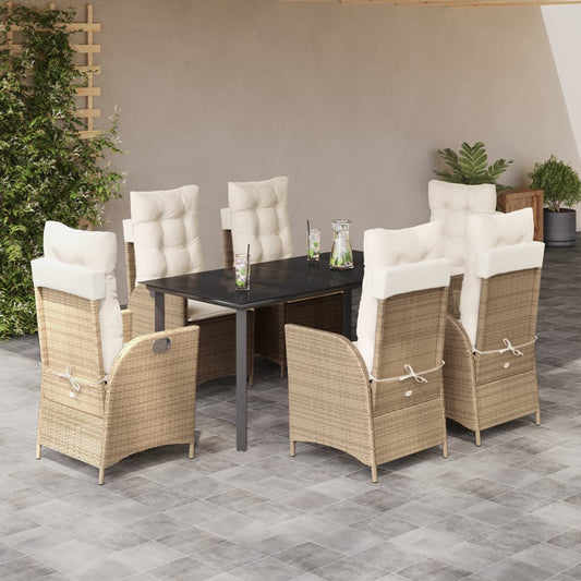 Set da Pranzo da Giardino 7 pz con Cuscini Beige in Polyrattan - homemem39