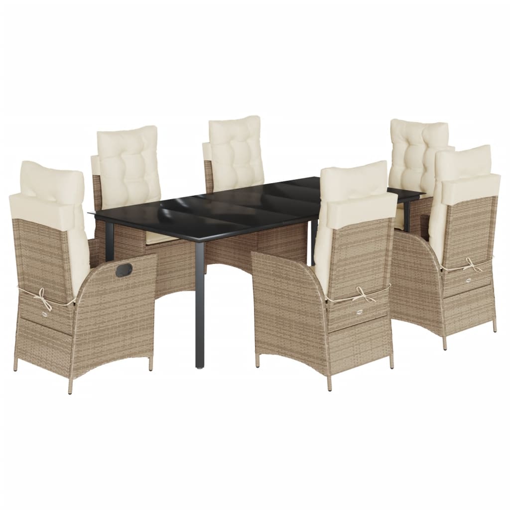 Set da Pranzo da Giardino 7 pz con Cuscini Beige in Polyrattan | homemem39