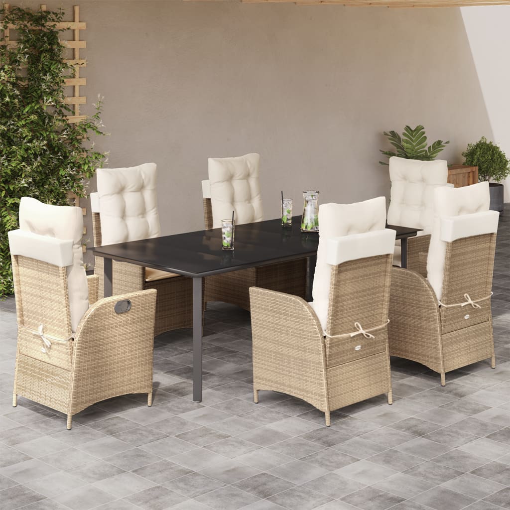 Set da Pranzo da Giardino 7 pz con Cuscini Beige in Polyrattan | homemem39