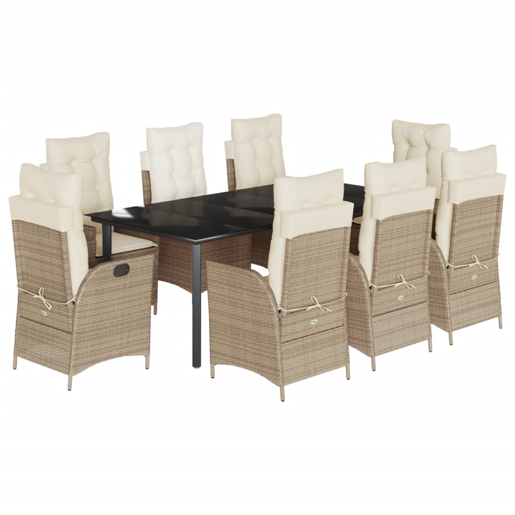 Set da Pranzo da Giardino 9 pz con Cuscini Beige in Polyrattan | homemem39