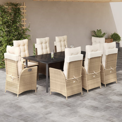 Set da Pranzo da Giardino 9 pz con Cuscini Beige in Polyrattan - homemem39