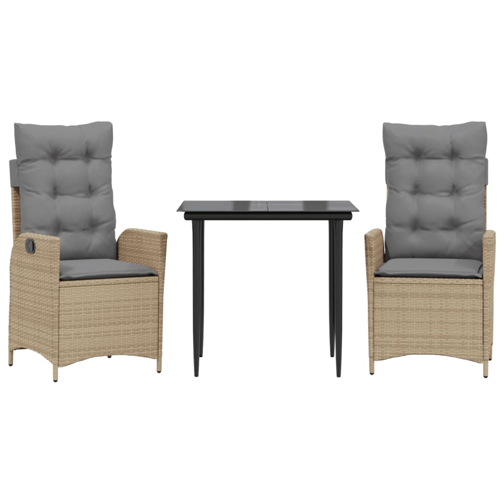 Set da Pranzo da Giardino 3 pz con Cuscini Beige in Polyrattan | homemem39