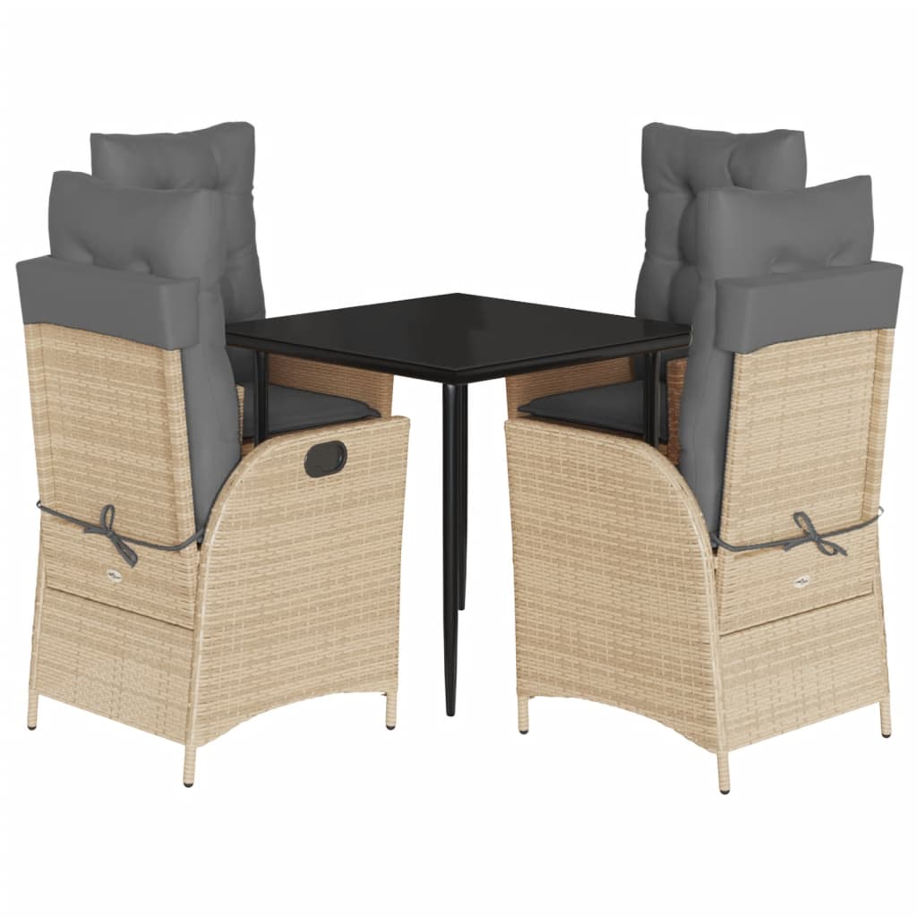 Set da Pranzo da Giardino 5 pz con Cuscini Beige in Polyrattan | homemem39