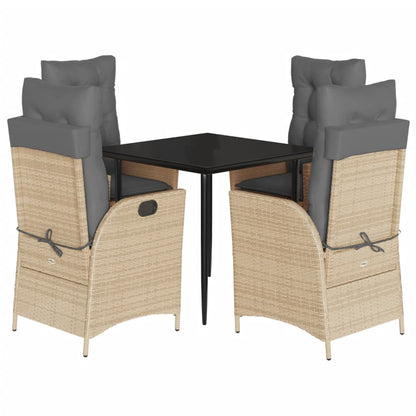 Set da Pranzo da Giardino 5 pz con Cuscini Beige in Polyrattan | homemem39