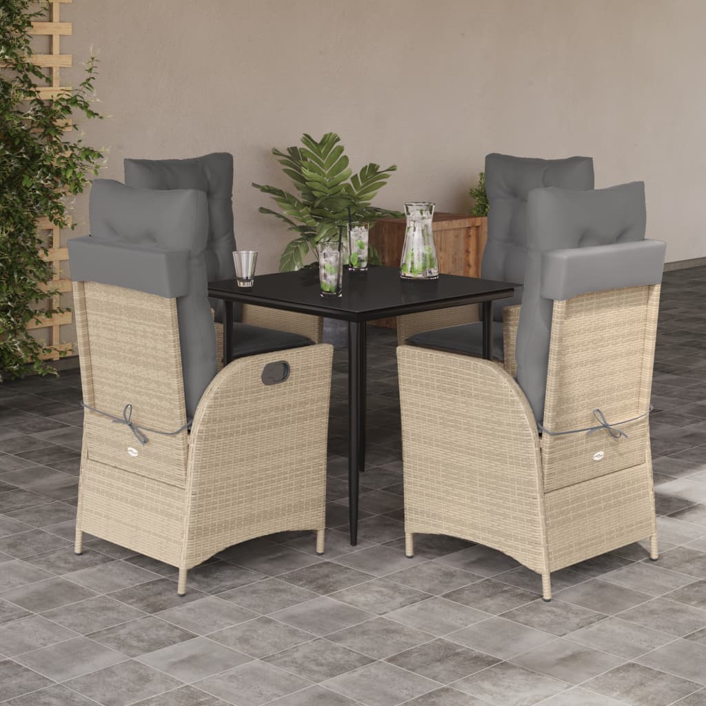Set da Pranzo da Giardino 5 pz con Cuscini Beige in Polyrattan | homemem39