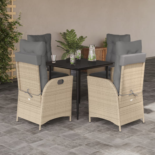 Set da Pranzo da Giardino 5 pz con Cuscini Beige in Polyrattan - homemem39