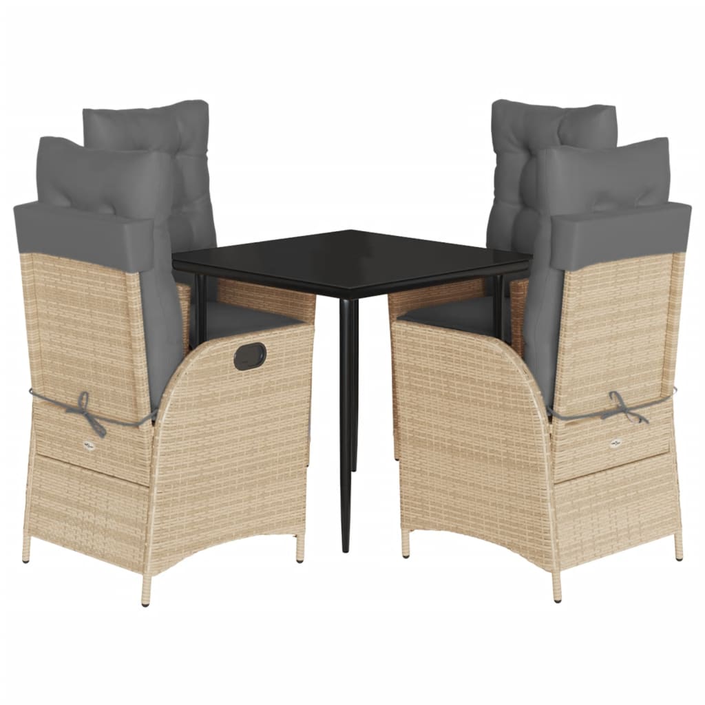 Set da Pranzo da Giardino 5 pz con Cuscini Beige in Polyrattan | homemem39