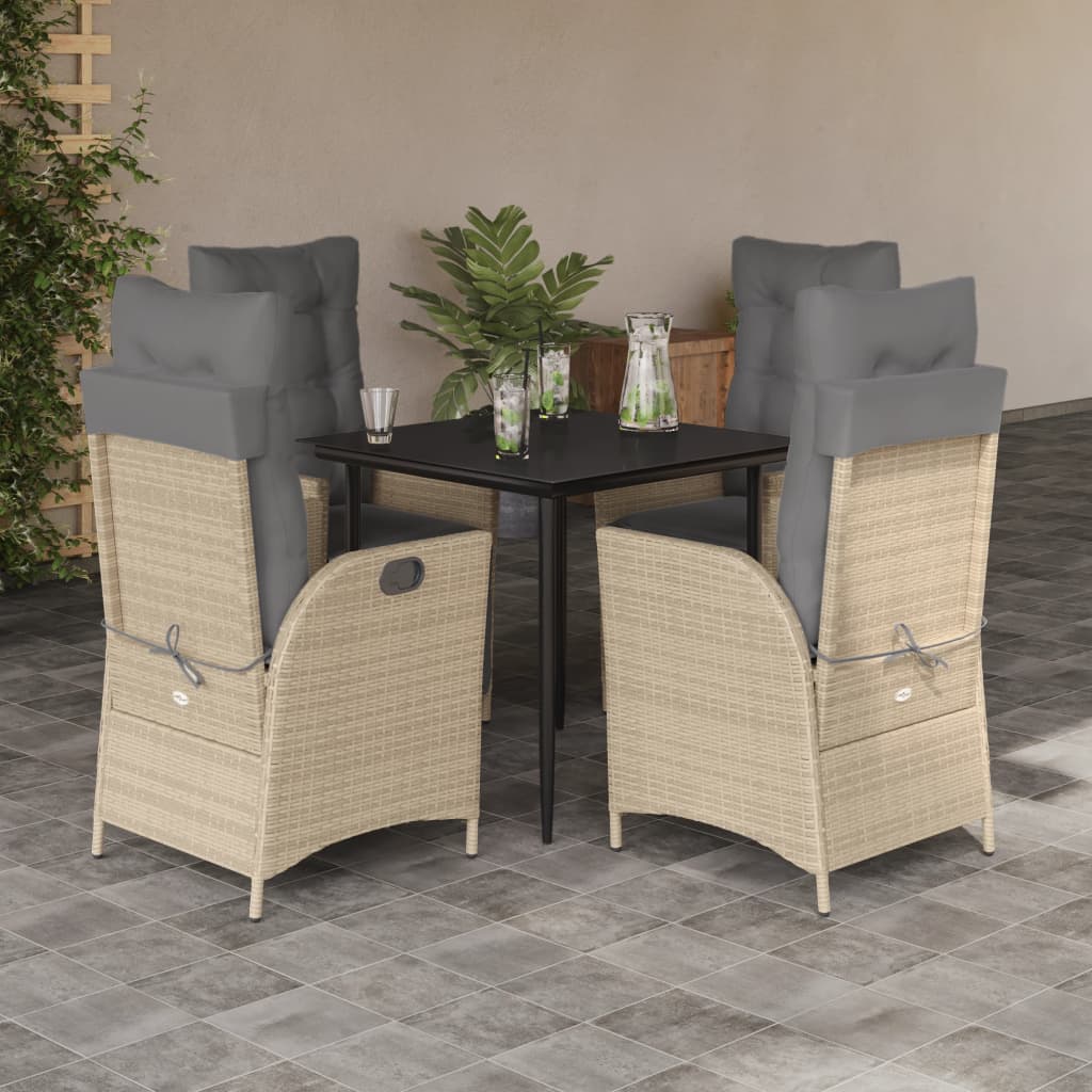 Set da Pranzo da Giardino 5 pz con Cuscini Beige in Polyrattan | homemem39