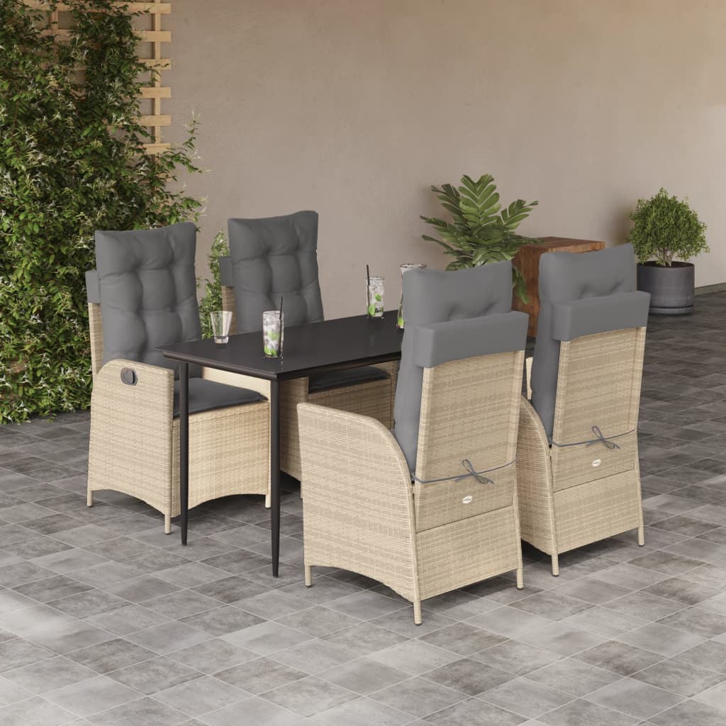 Set da Pranzo da Giardino 5 pz con Cuscini Beige in Polyrattan | homemem39