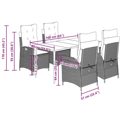 Set da Pranzo da Giardino 5 pz con Cuscini Beige in Polyrattan | homemem39