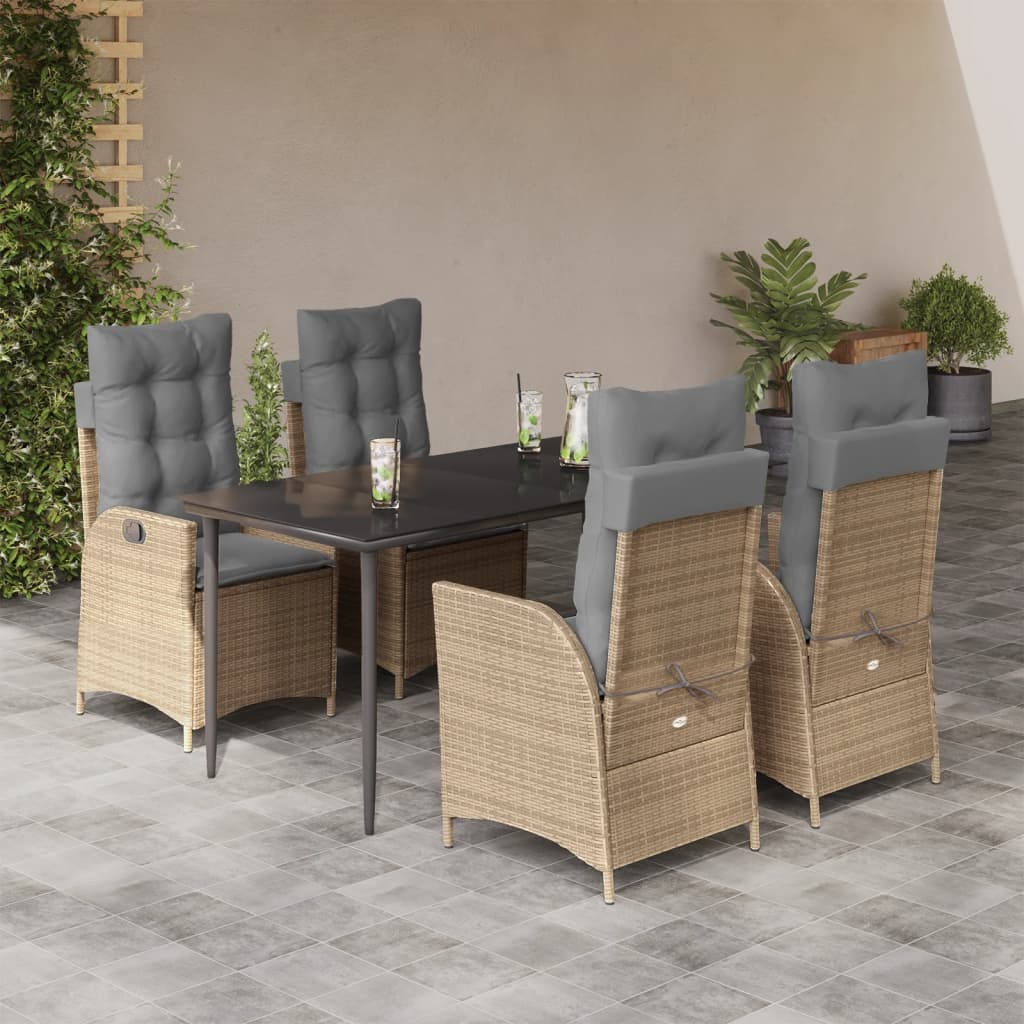 Set da Pranzo da Giardino 5 pz con Cuscini Beige in Polyrattan | homemem39