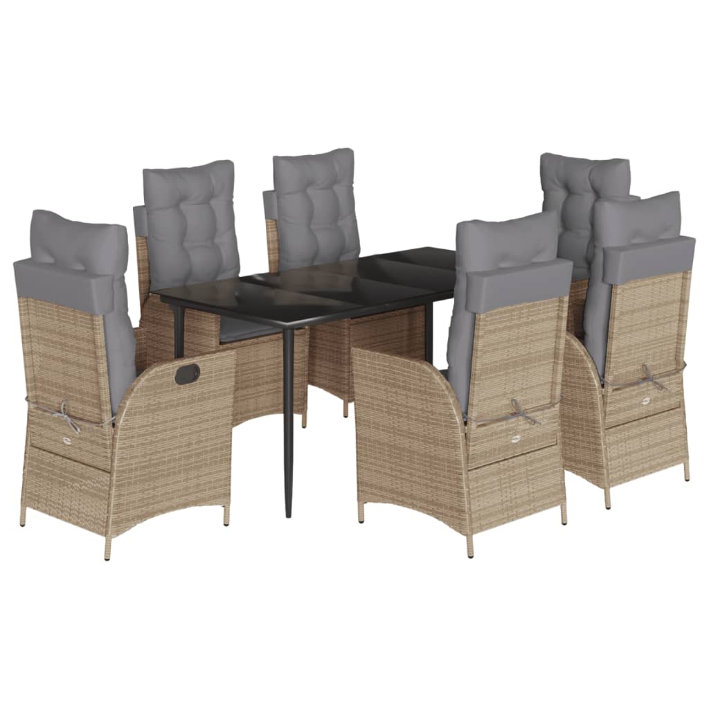 Set da Pranzo da Giardino 7 pz con Cuscini Beige in Polyrattan - homemem39