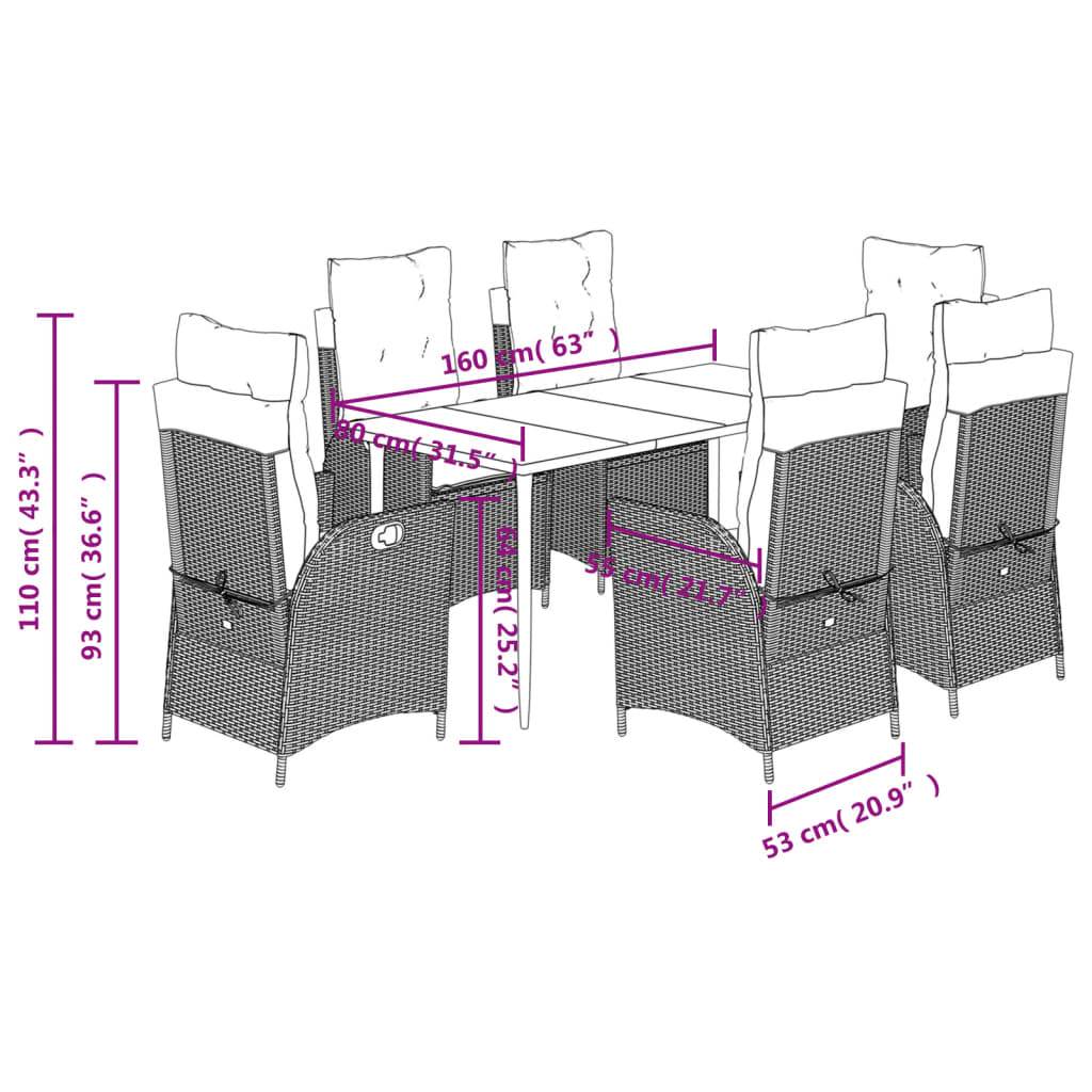 Set da Pranzo da Giardino 7 pz con Cuscini Beige in Polyrattan | homemem39