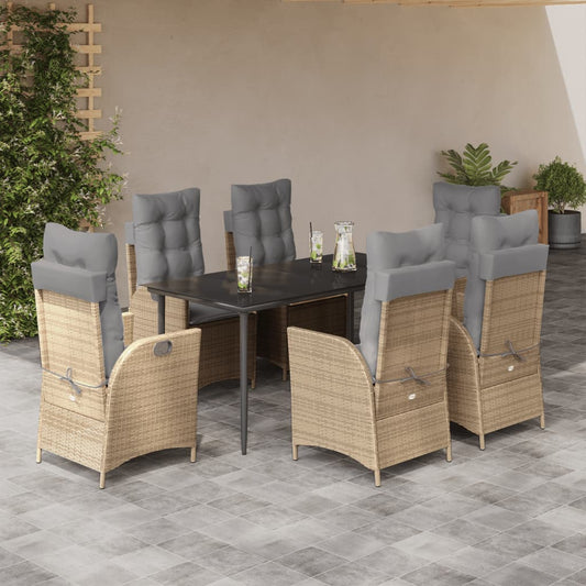 Set da Pranzo da Giardino 7 pz con Cuscini Beige in Polyrattan - homemem39